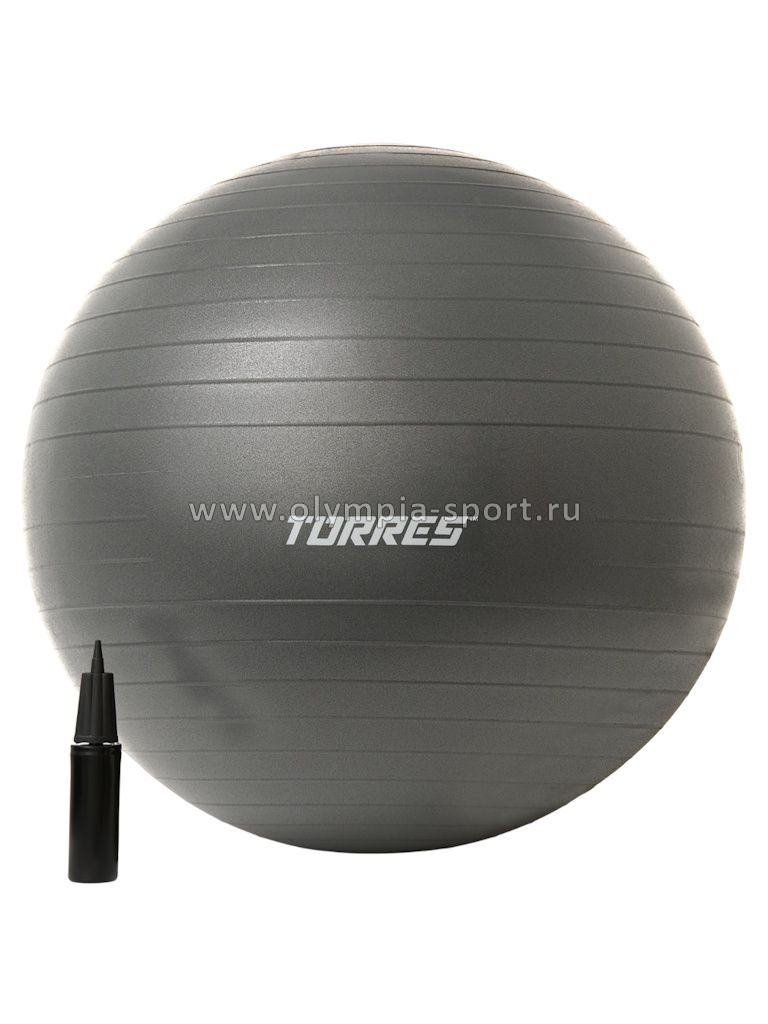 Мяч гимнастический TORRES 75см, эласт.ПВХ, с защит. от взрыва, с насосом, серый